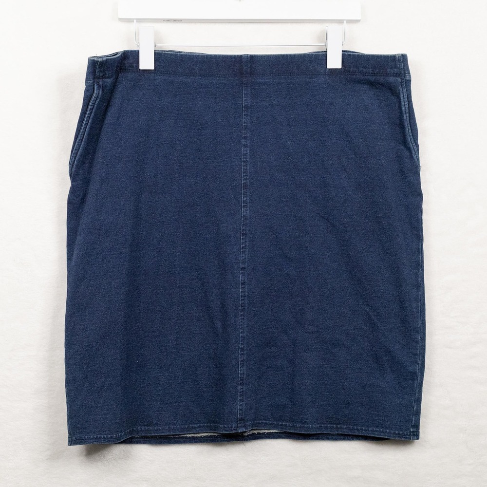 Pure Jill Indigo French Terry Knit Pencil Skirt Pockets Minimalist Comfort Sz L